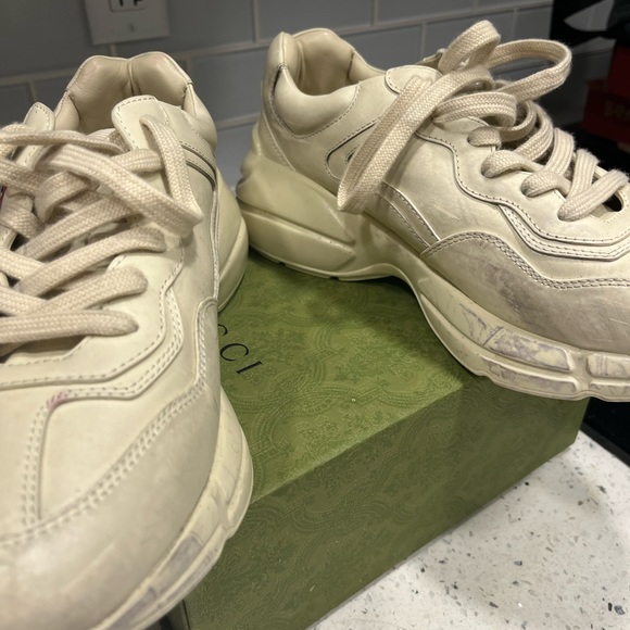 Gucci White Rhyton Leather Sneakers Gucci Rhyton Red Mouth Lips Tongue Shoes - Picture 11 of 16